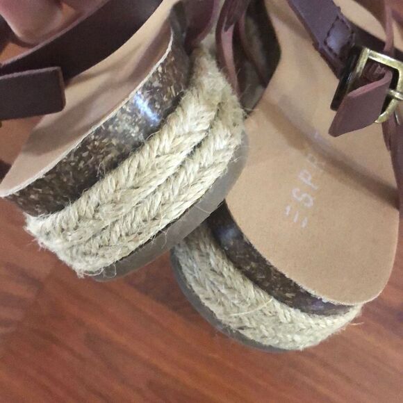 Esprit Brown leather strappy sandals with jute, 7.5. - Picture 5 of 7